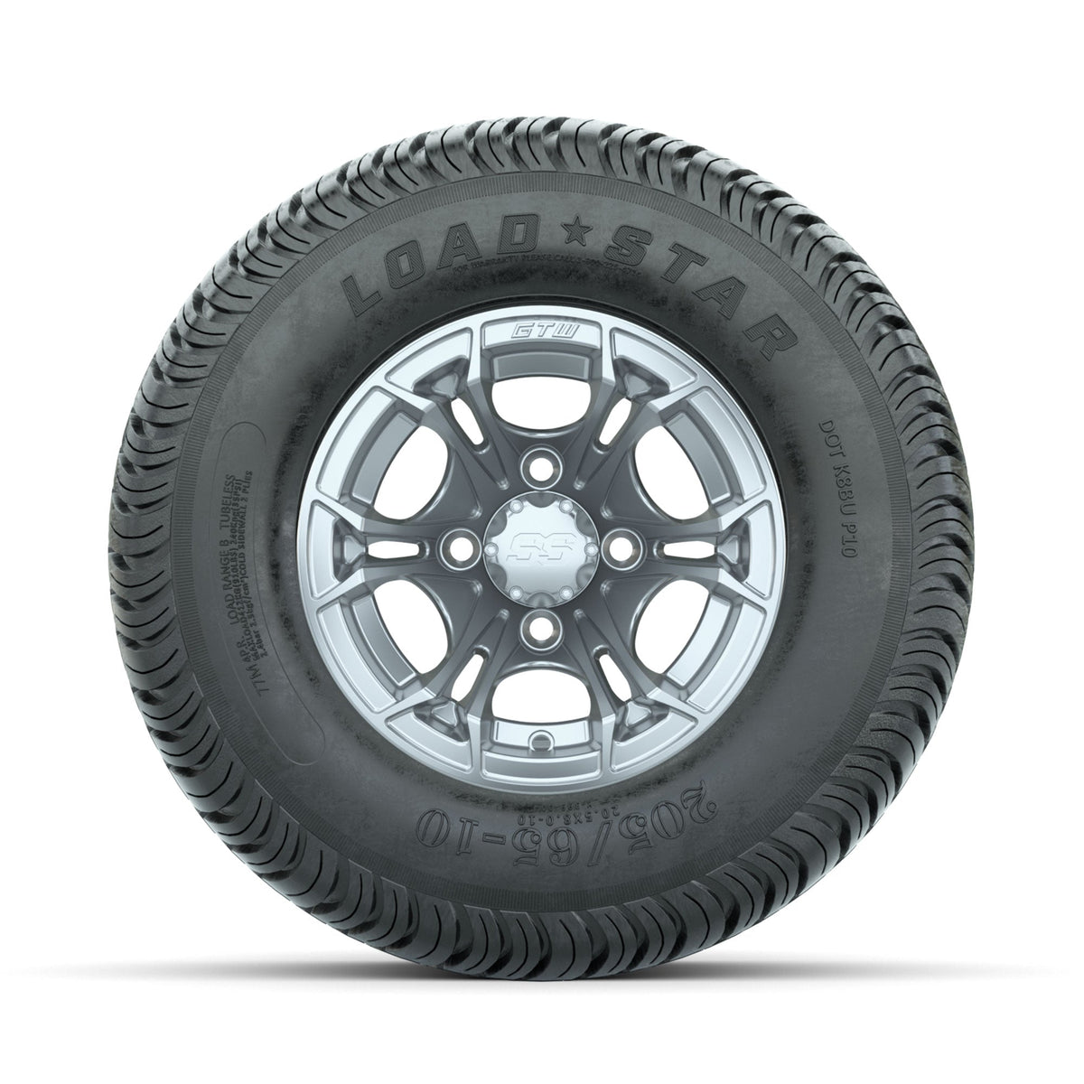 GTW Spyder Silver Brush 10 in Wheels with 205/65-10 Kenda Load Star Street Tires Full Set