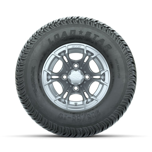 GTW Spyder Silver Brush 10 in Wheels with 205/65-10 Kenda Load Star Street Tires Full Set