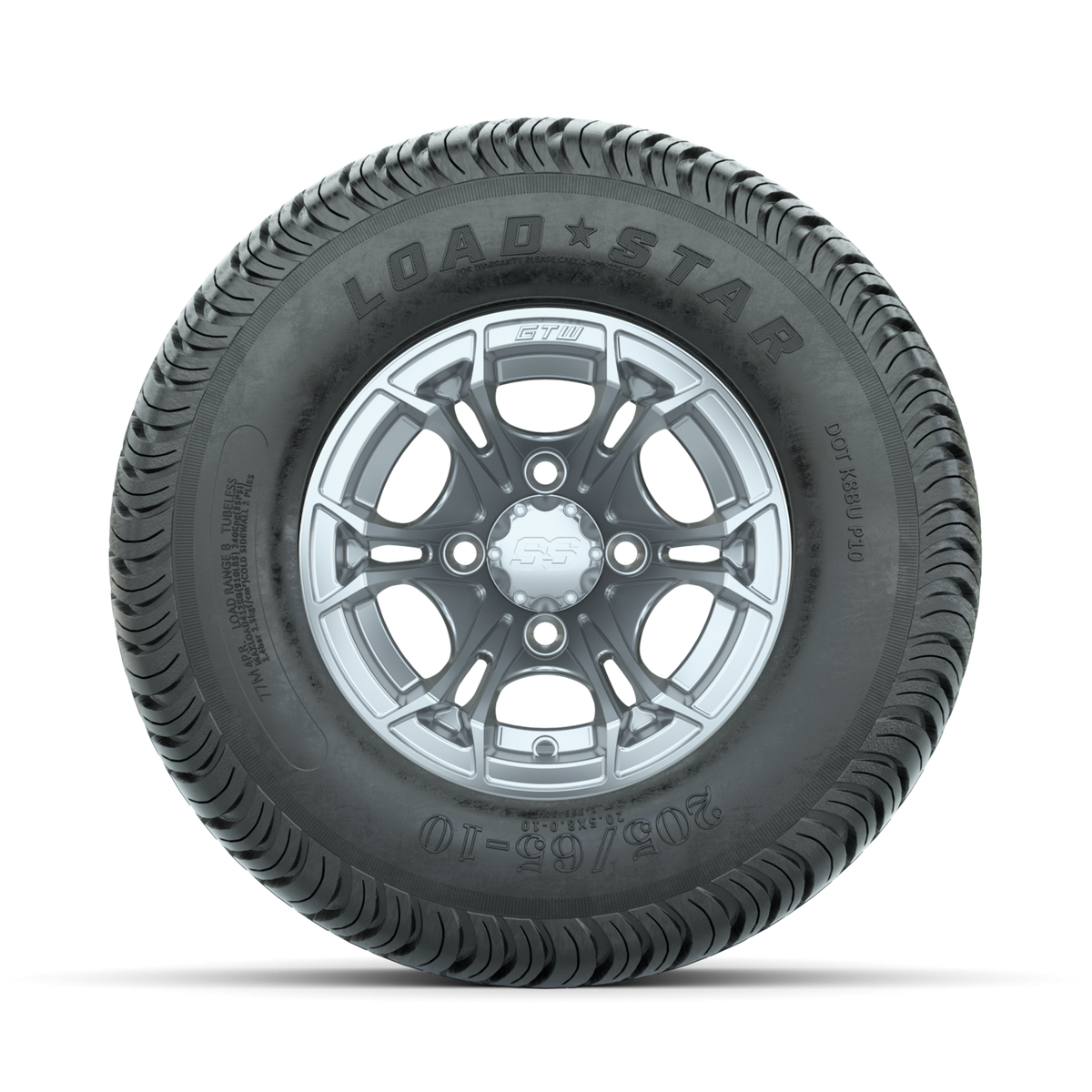 GTW Spyder Silver Brush 10 in Wheels with 205/65-10 Kenda Load Star Street Tires Full Set