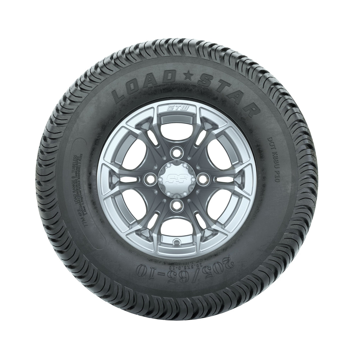 GTW Spyder Silver Brush 10 in Wheels with 205/65-10 Kenda Load Star Street Tires Full Set
