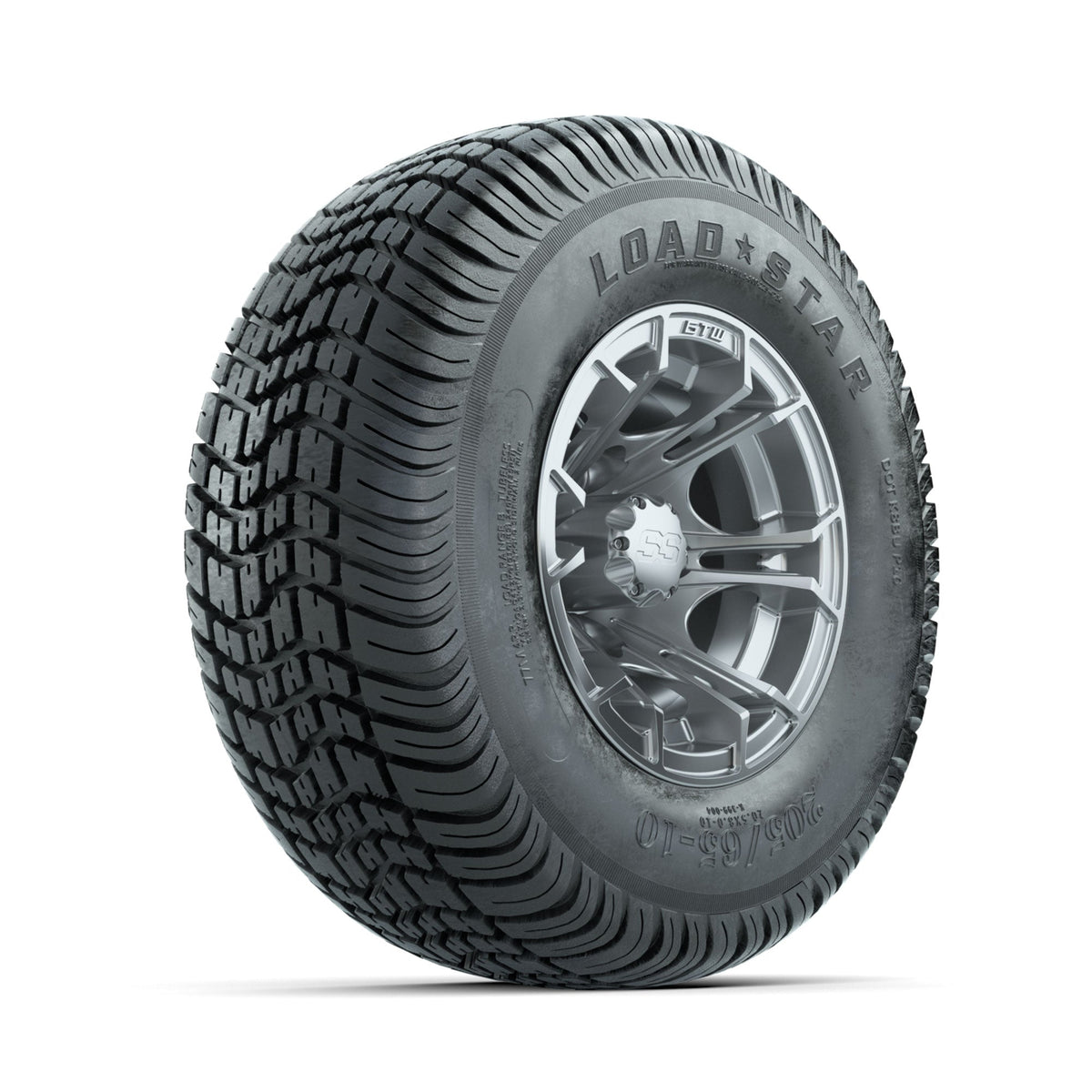 GTW Spyder Silver Brush 10 in Wheels with 205/65-10 Kenda Load Star Street Tires Full Set