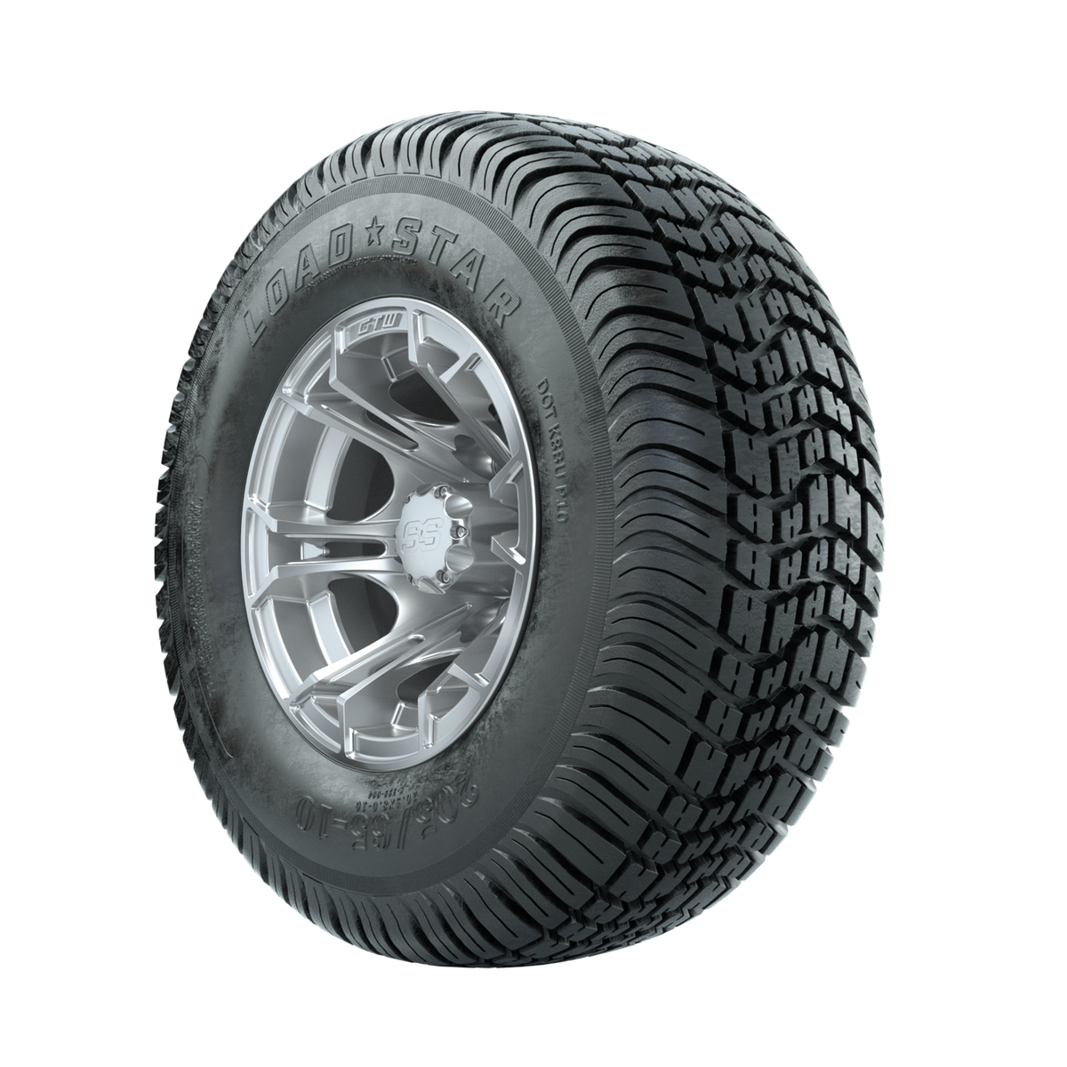 GTW Spyder Silver Brush 10 in Wheels with 205/65-10 Kenda Load Star Street Tires Full Set