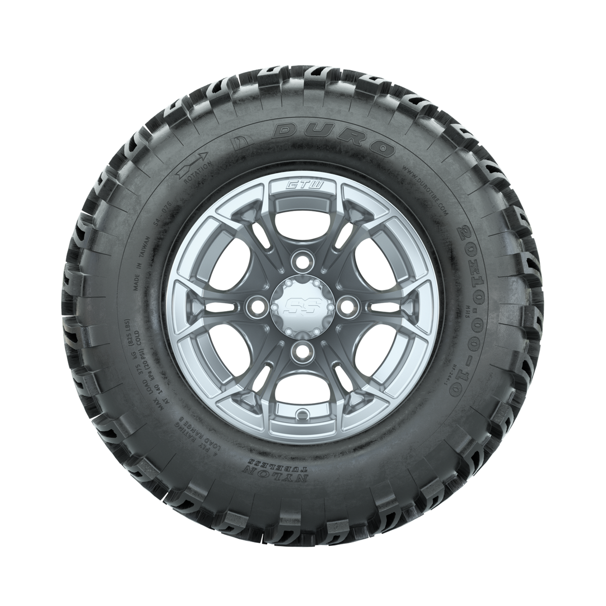 GTW Spyder Silver Brush 10 in Wheels with 20x10-10 Duro Desert All Terrain Tires Full Set