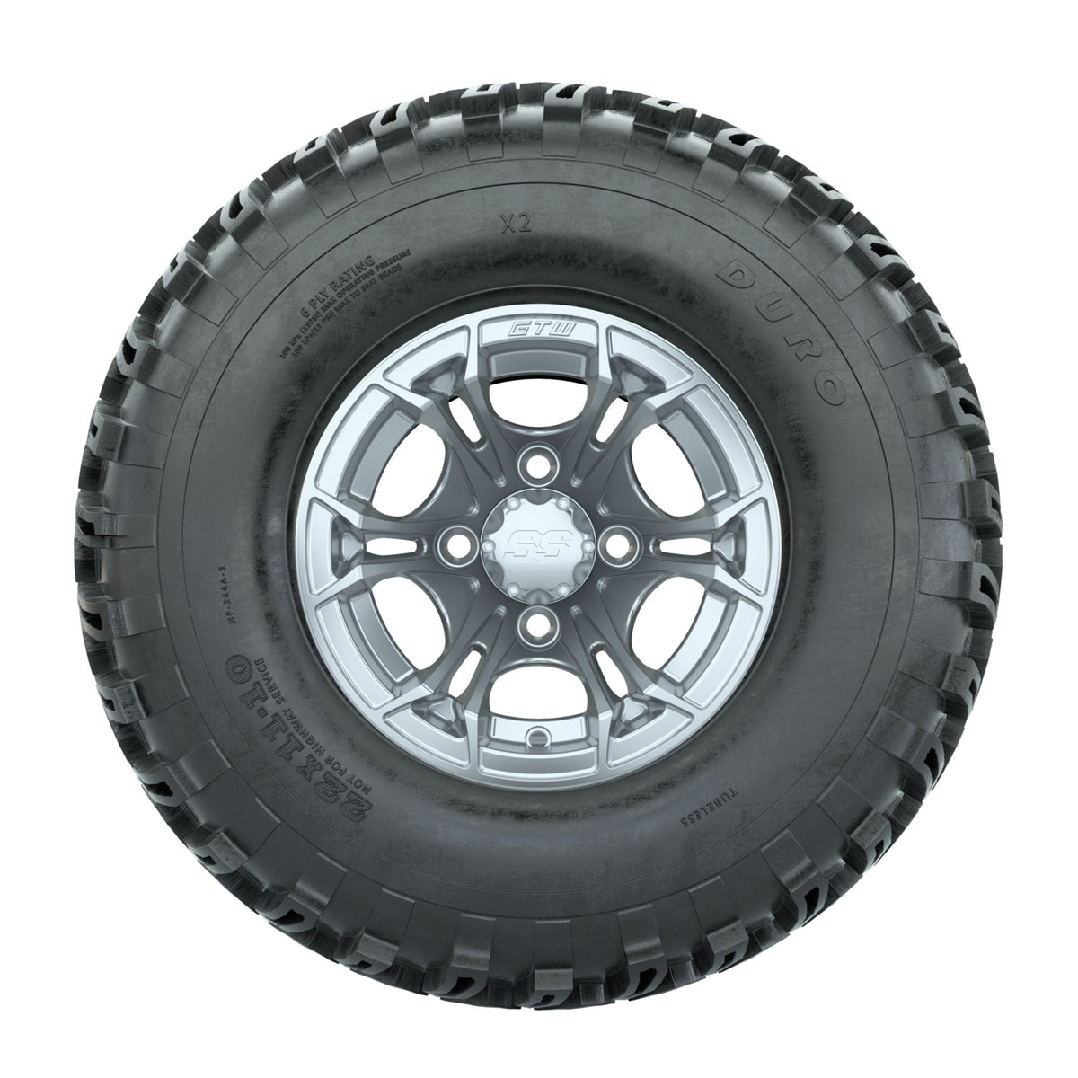 GTW Spyder Silver Brush 10 in Wheels with 22x11-10 Duro Desert All Terrain Tires Full Set