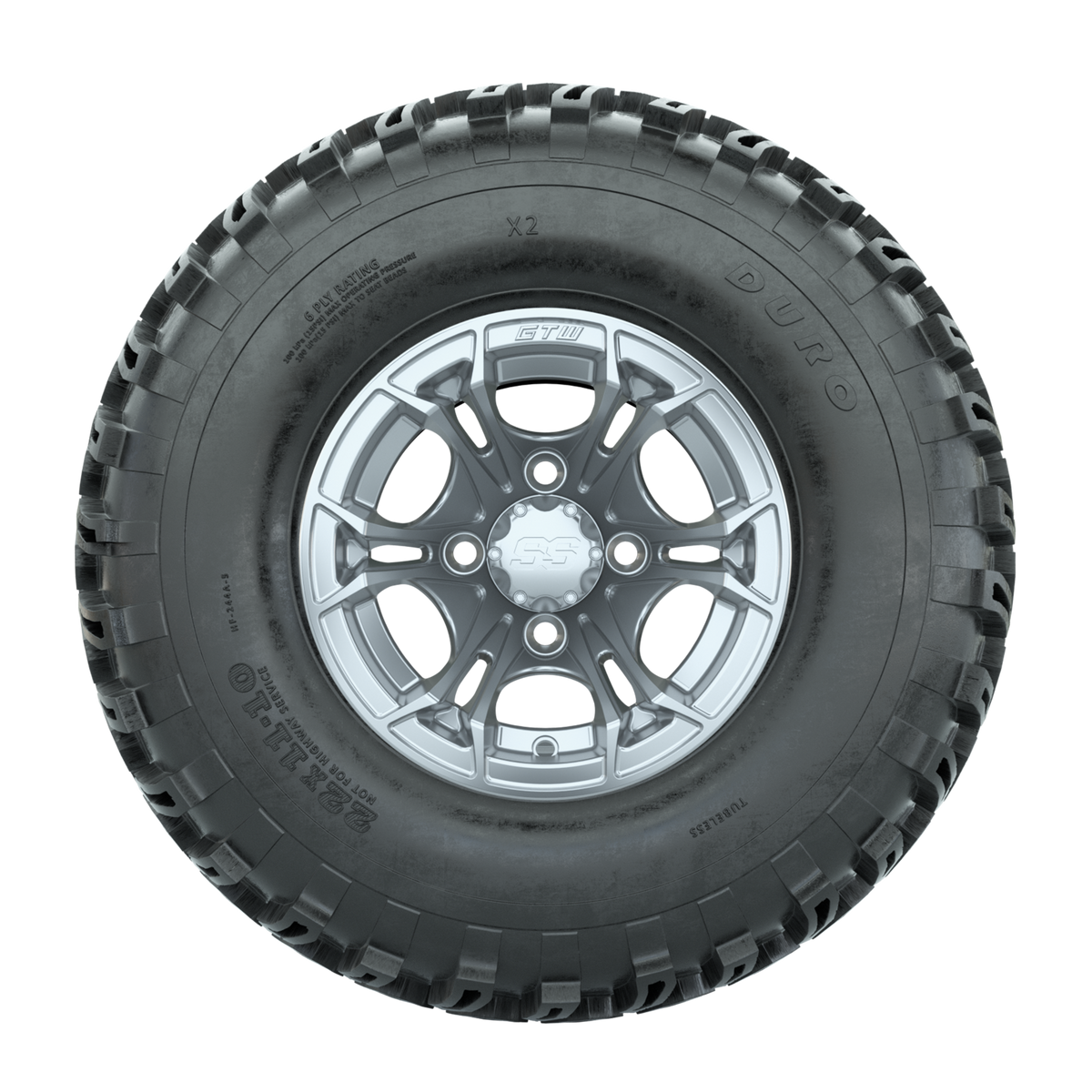 GTW Spyder Silver Brush 10 in Wheels with 22x11-10 Duro Desert All Terrain Tires Full Set
