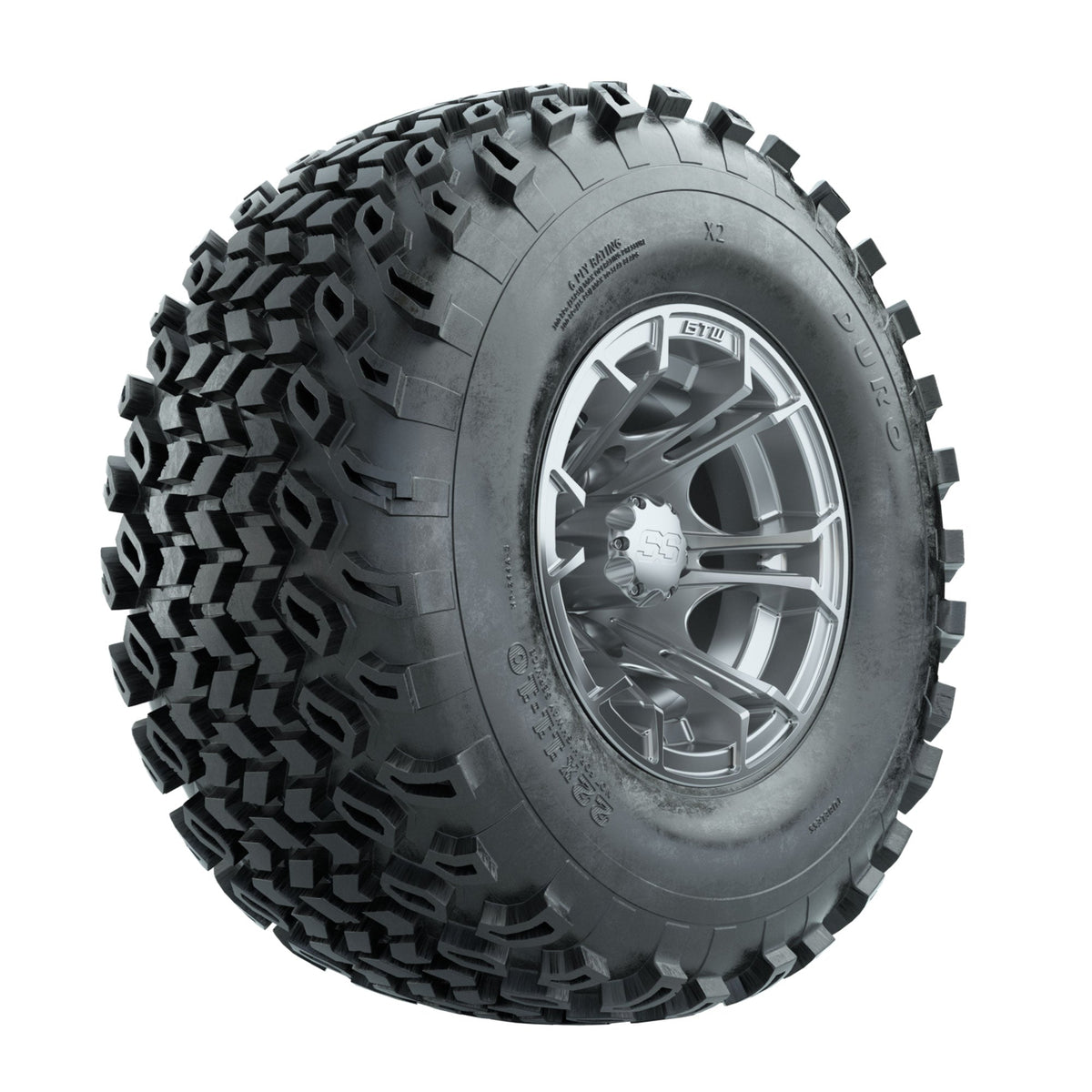 GTW Spyder Silver Brush 10 in Wheels with 22x11-10 Duro Desert All Terrain Tires Full Set