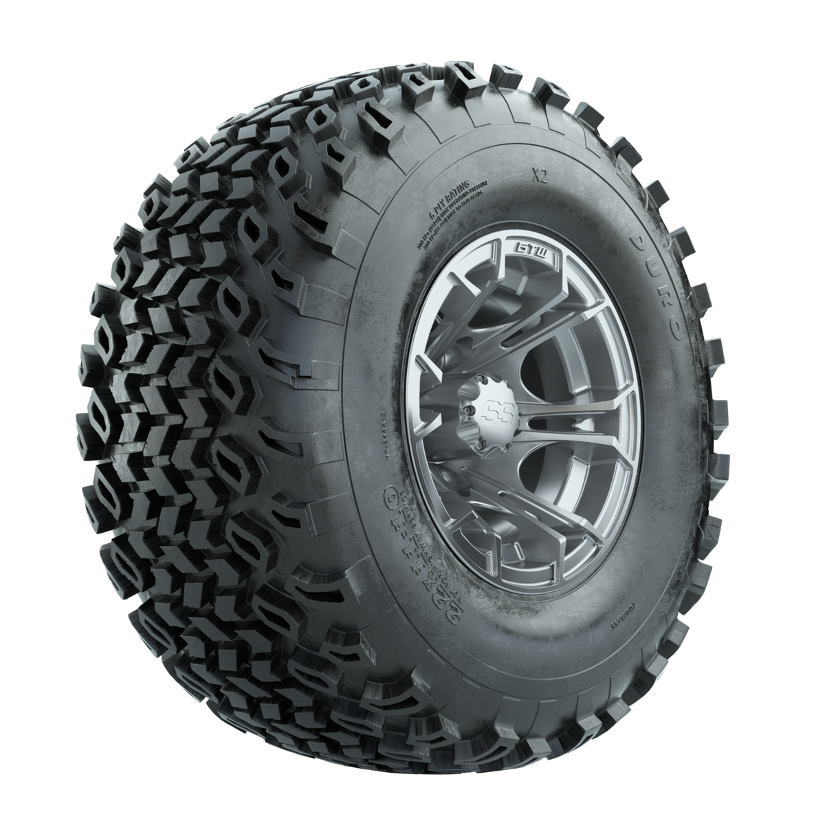 GTW Spyder Silver Brush 10 in Wheels with 22x11-10 Duro Desert All Terrain Tires Full Set