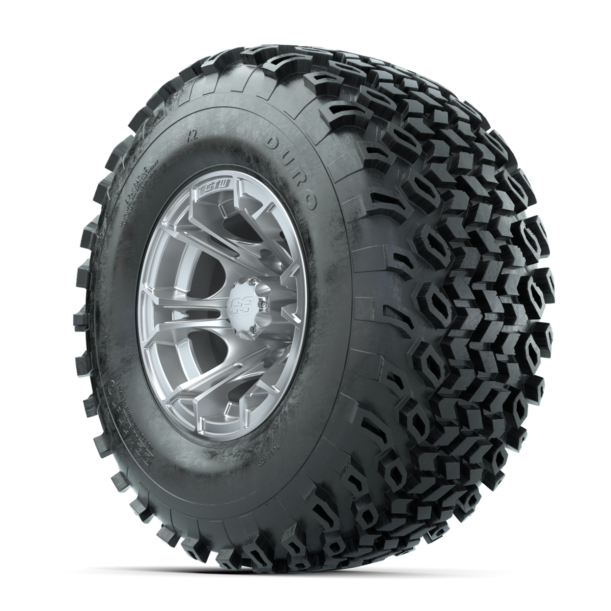 GTW Spyder Silver Brush 10 in Wheels with 22x11-10 Duro Desert All Terrain Tires Full Set