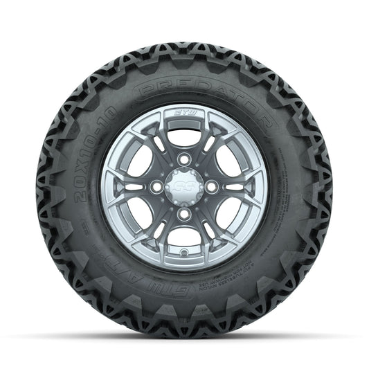 GTW Spyder Silver Brush 10 in Wheels with 20x10-10 Predator All Terrain Tires Full Set