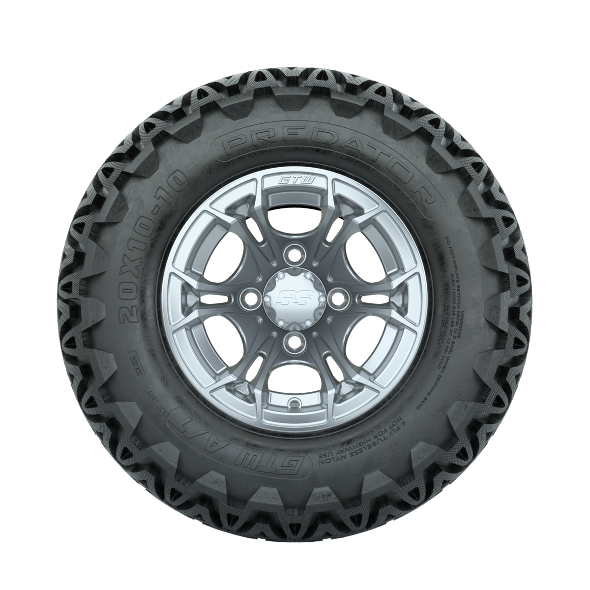 GTW Spyder Silver Brush 10 in Wheels with 20x10-10 Predator All Terrain Tires Full Set