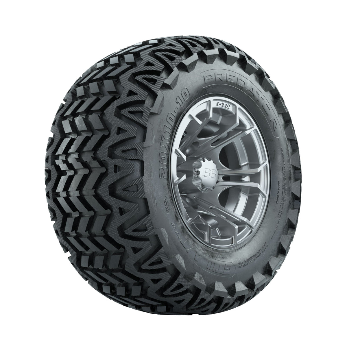 GTW Spyder Silver Brush 10 in Wheels with 20x10-10 Predator All Terrain Tires Full Set