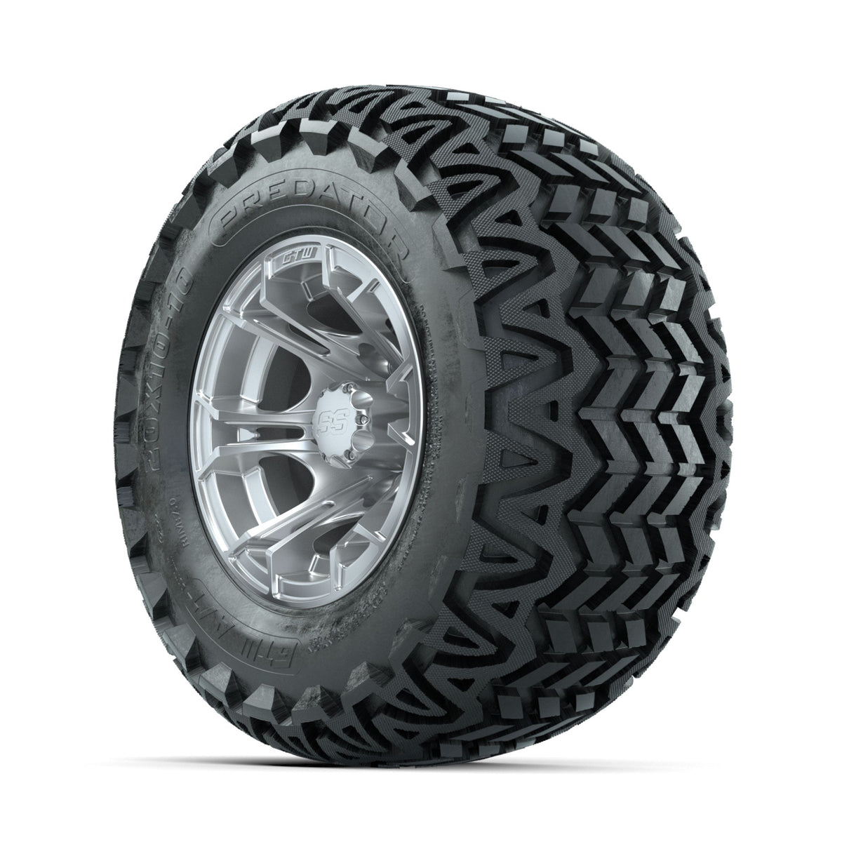 GTW Spyder Silver Brush 10 in Wheels with 20x10-10 Predator All Terrain Tires Full Set
