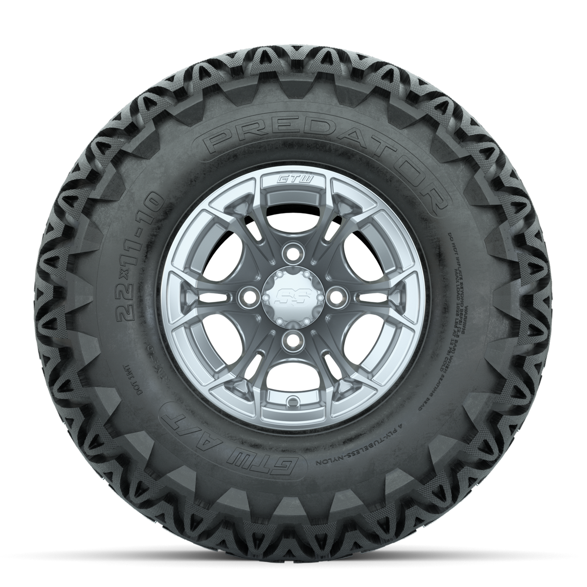 GTW Spyder Silver Brush 10 in Wheels with 22x11-10 Predator All Terrain Tires Full Set