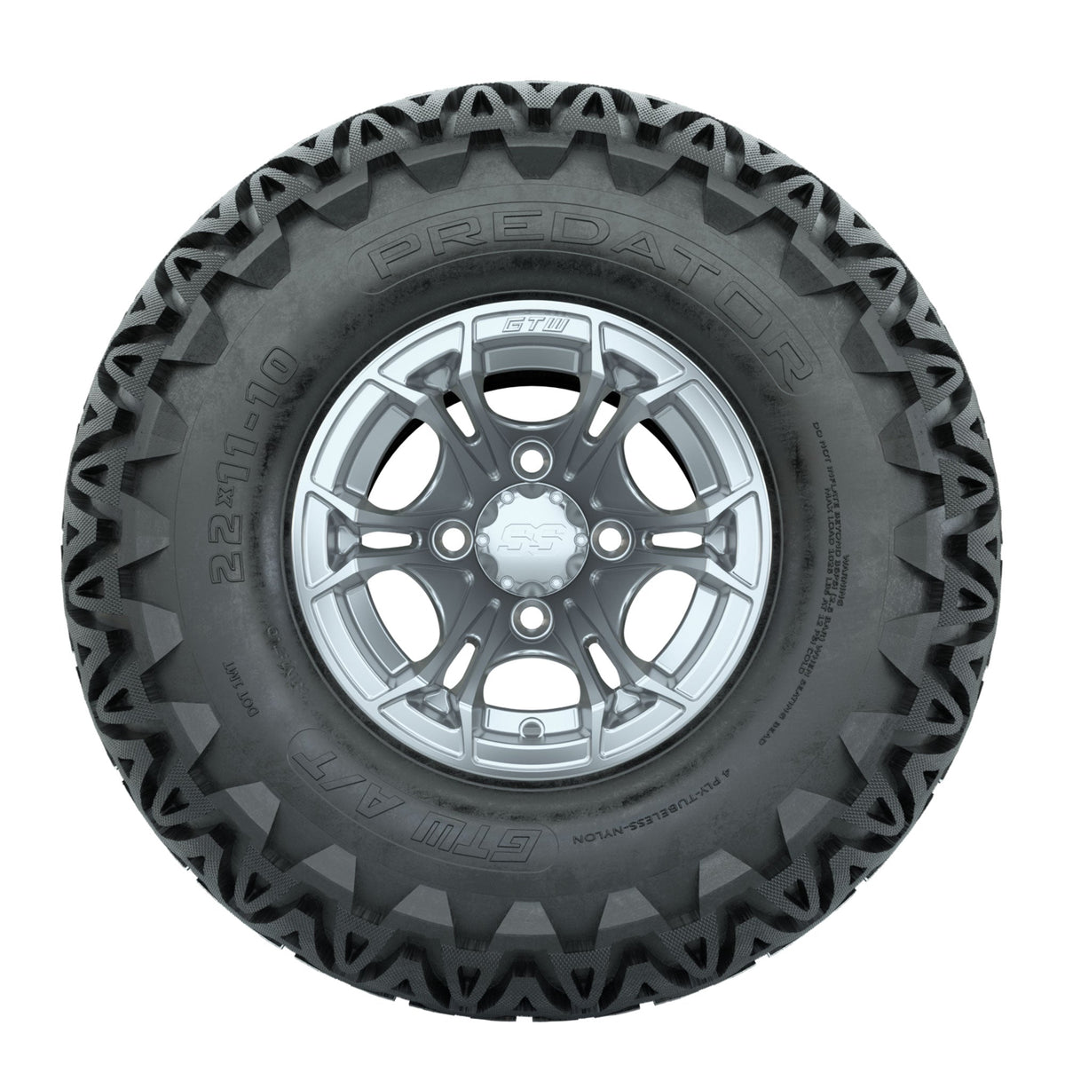 GTW Spyder Silver Brush 10 in Wheels with 22x11-10 Predator All Terrain Tires Full Set