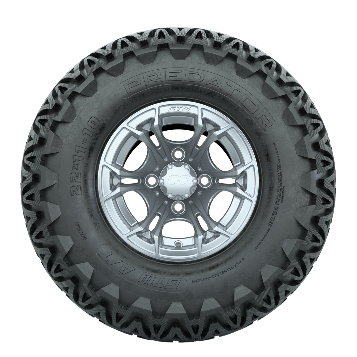 GTW Spyder Silver Brush 10 in Wheels with 22x11-10 Predator All Terrain Tires Full Set
