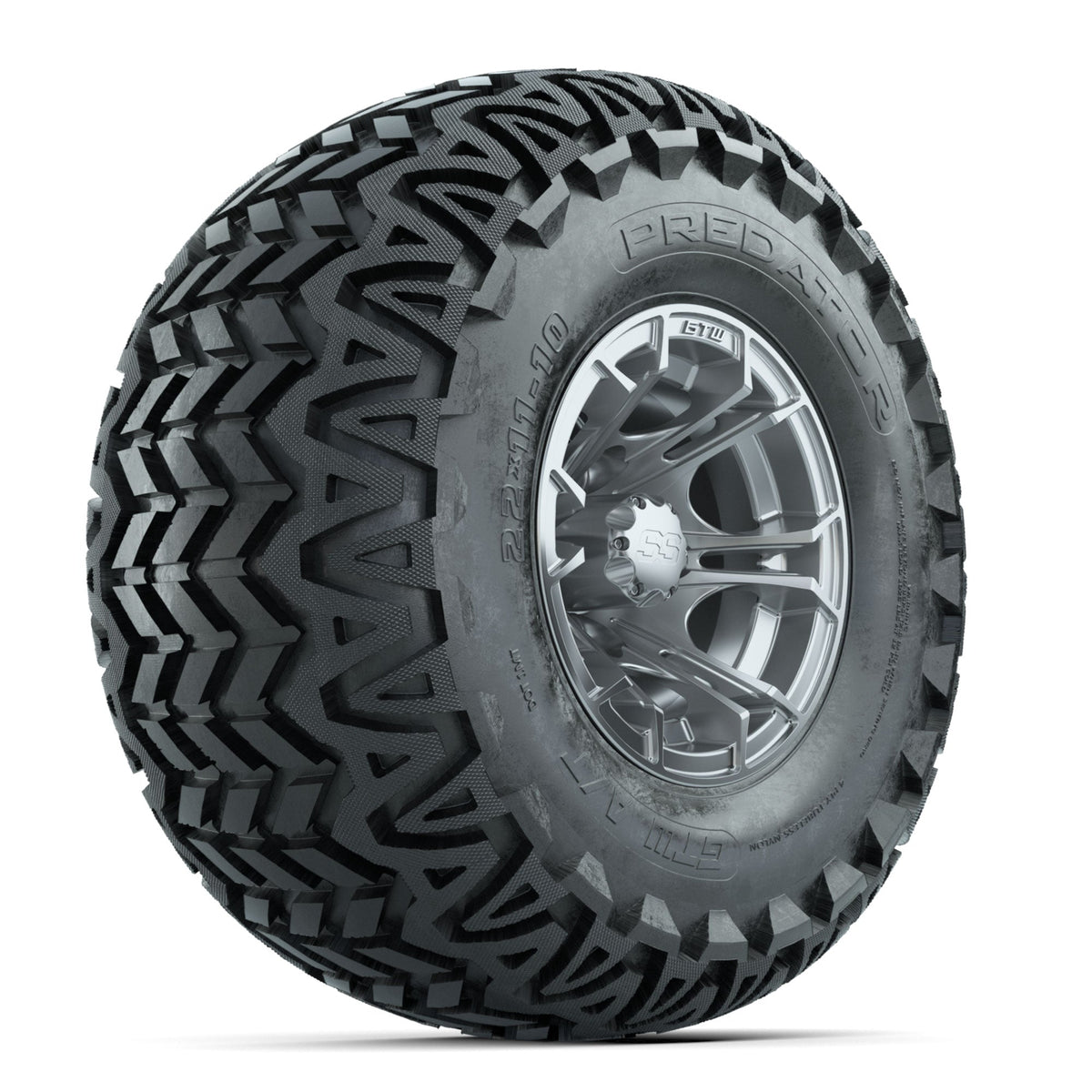 GTW Spyder Silver Brush 10 in Wheels with 22x11-10 Predator All Terrain Tires Full Set