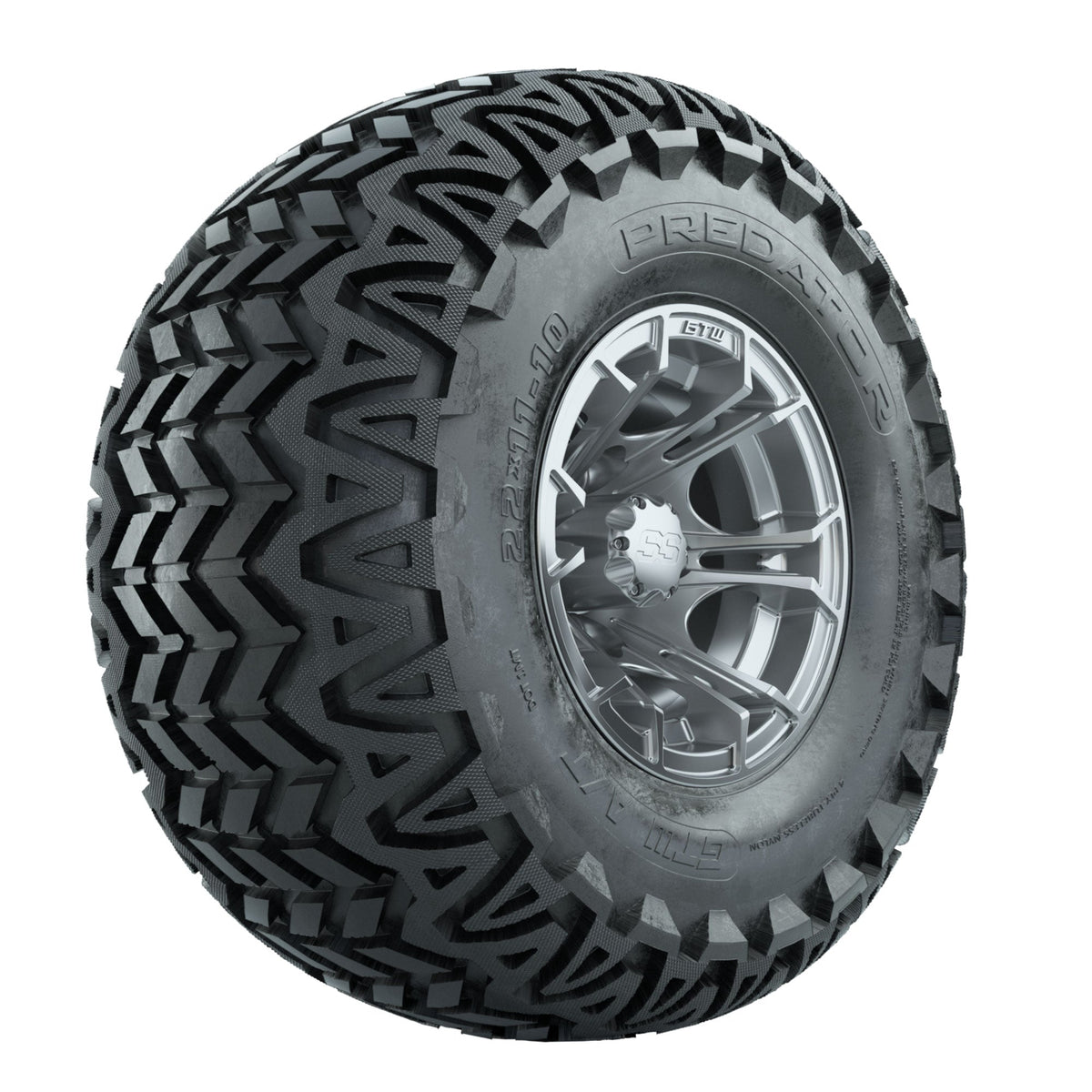 GTW Spyder Silver Brush 10 in Wheels with 22x11-10 Predator All Terrain Tires Full Set