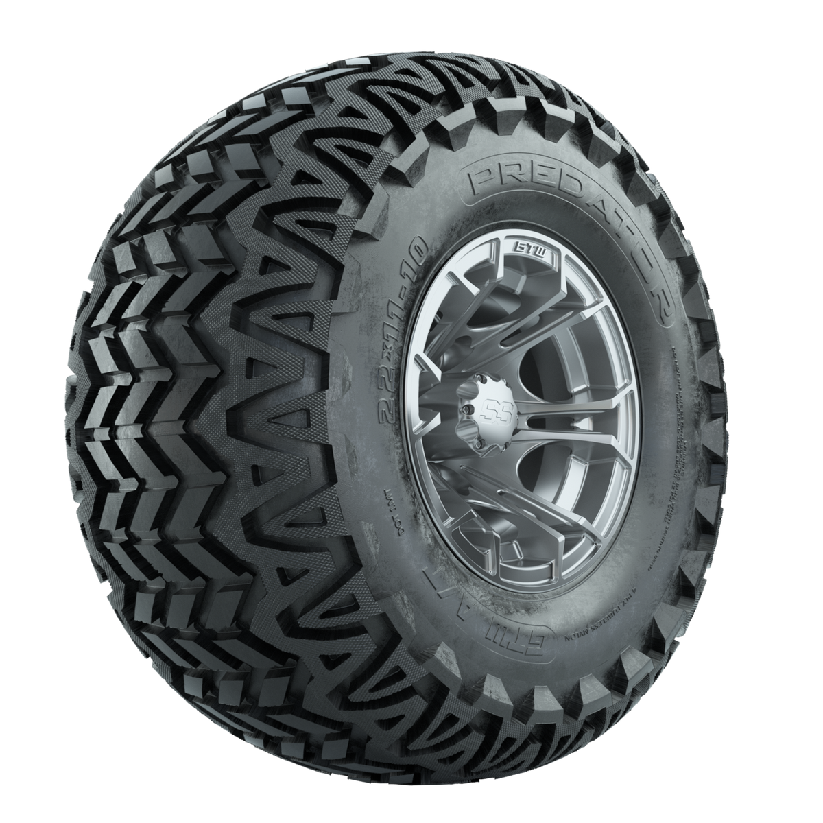 GTW Spyder Silver Brush 10 in Wheels with 22x11-10 Predator All Terrain Tires Full Set