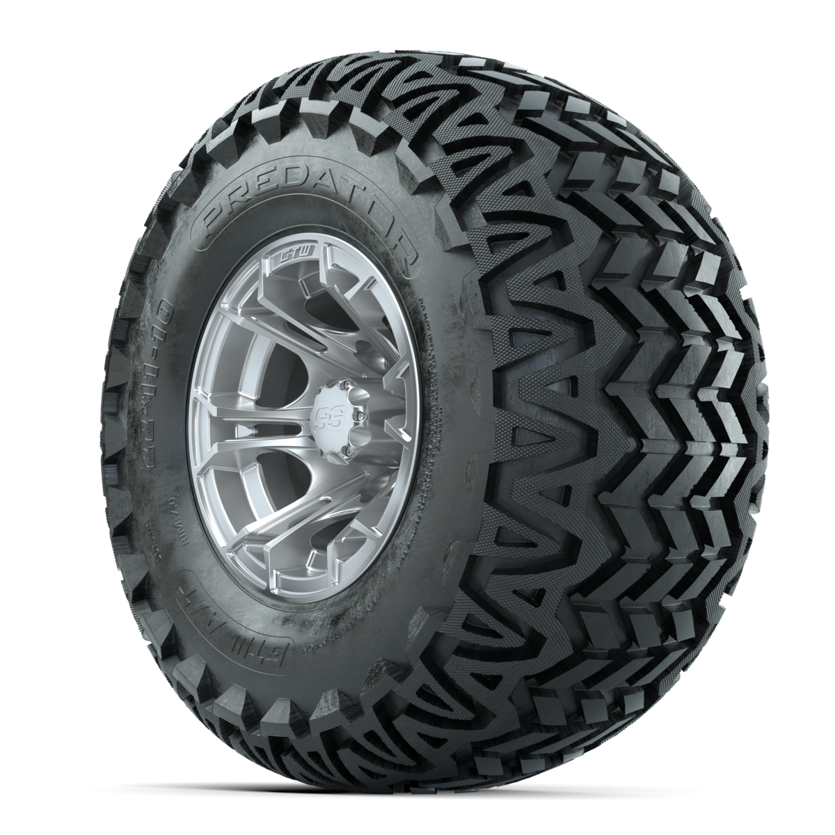 GTW Spyder Silver Brush 10 in Wheels with 22x11-10 Predator All Terrain Tires Full Set