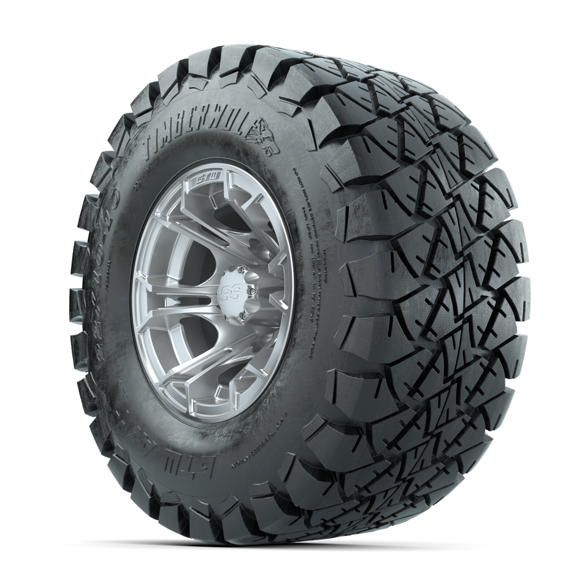 GTW Spyder Silver Brush 10" Wheels with 22x10-10 Timberwolf A/T Tires – Set of 4