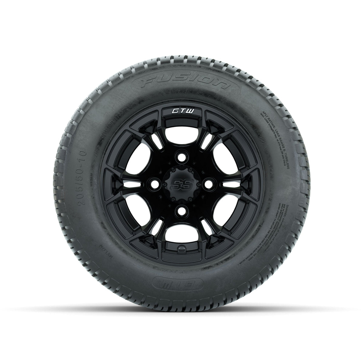 GTW Spyder Matte Black 10 in Wheels with 205/50-10 Fusion Street Tires Full Set