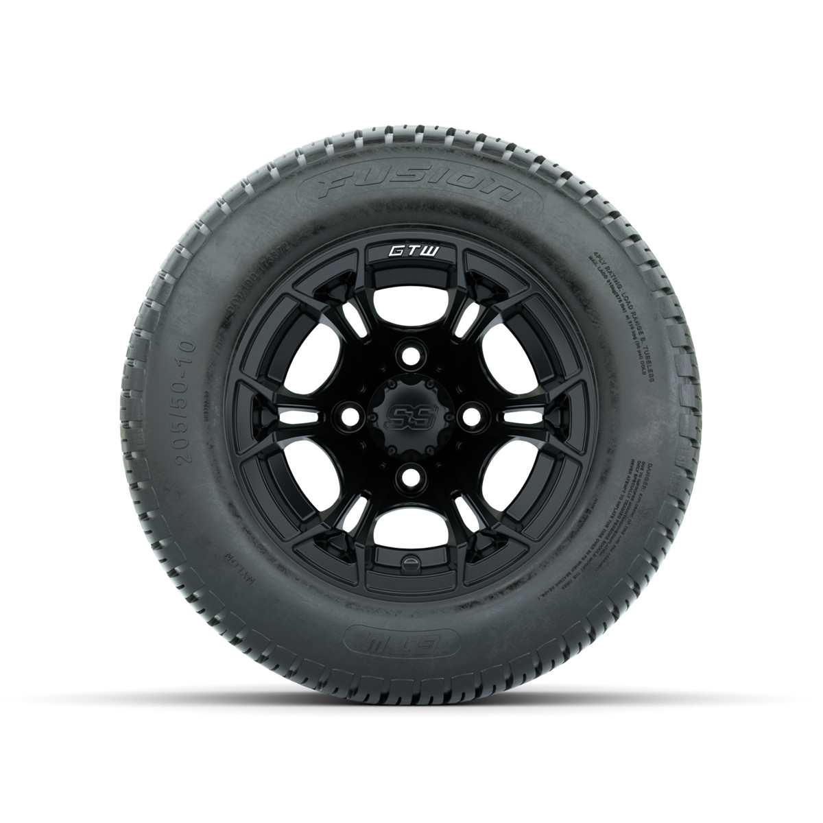 GTW Spyder Matte Black 10 in Wheels with 205/50-10 Fusion Street Tires Full Set
