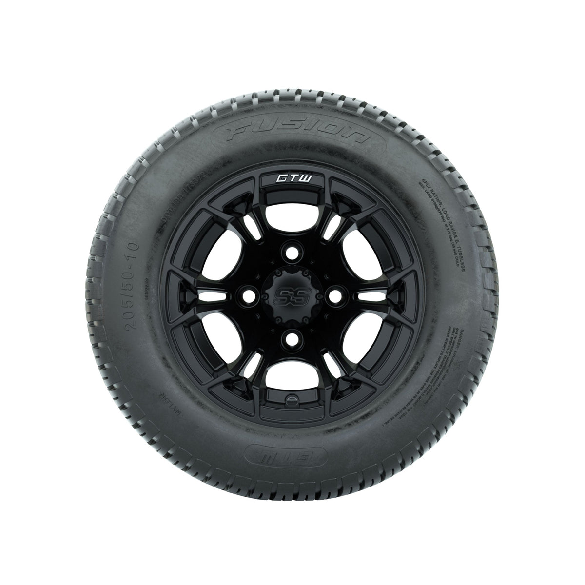 GTW Spyder Matte Black 10 in Wheels with 205/50-10 Fusion Street Tires Full Set