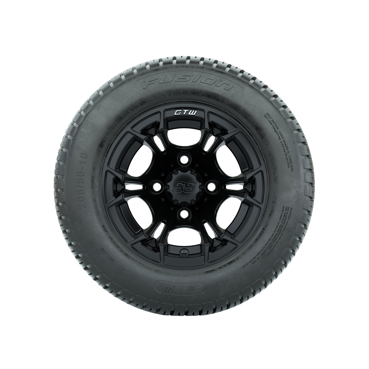 GTW Spyder Matte Black 10 in Wheels with 205/50-10 Fusion Street Tires Full Set
