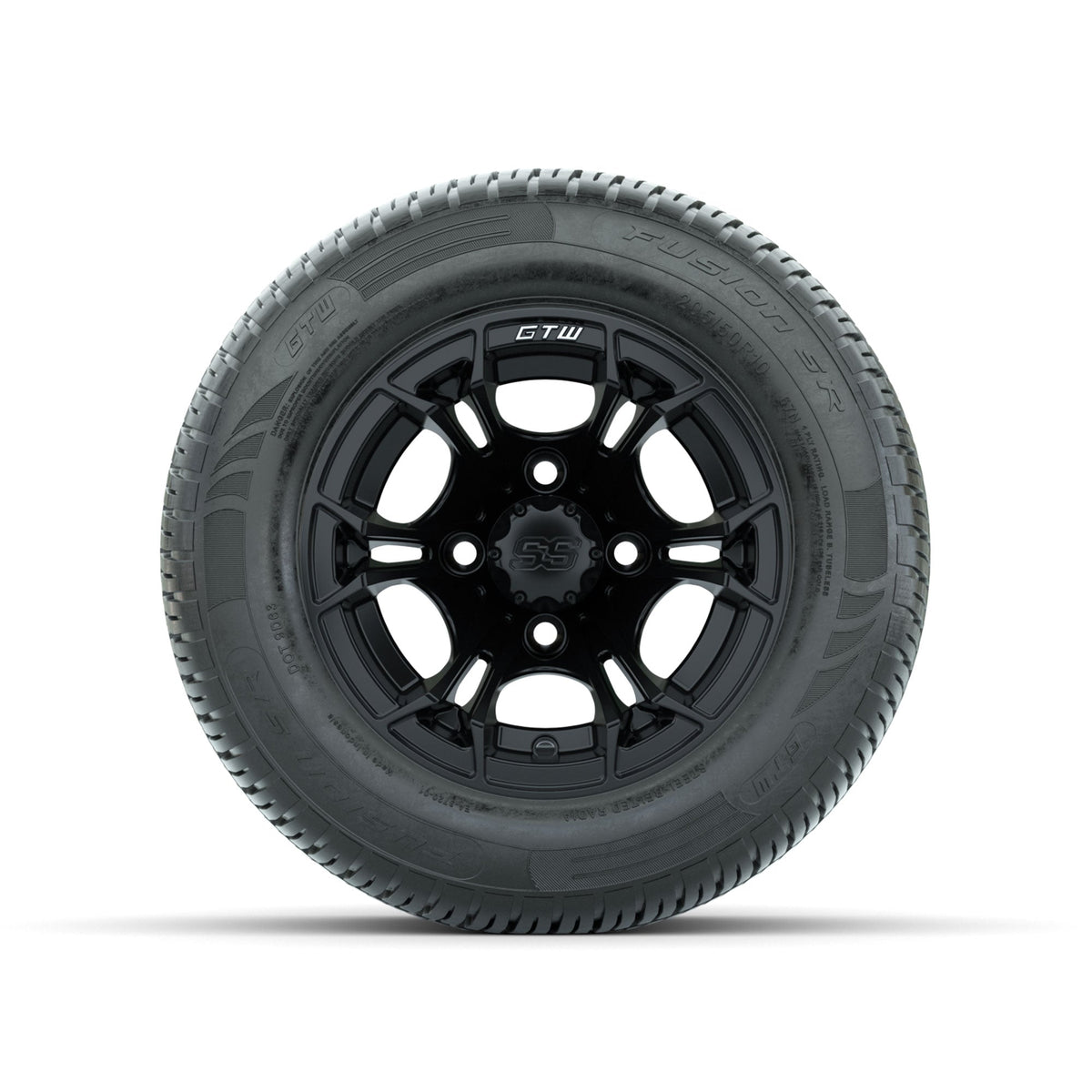 GTW Spyder Matte Black 10 in Wheels with 205/50-10 Fusion SR Steel Belted Radial Tires Full Set