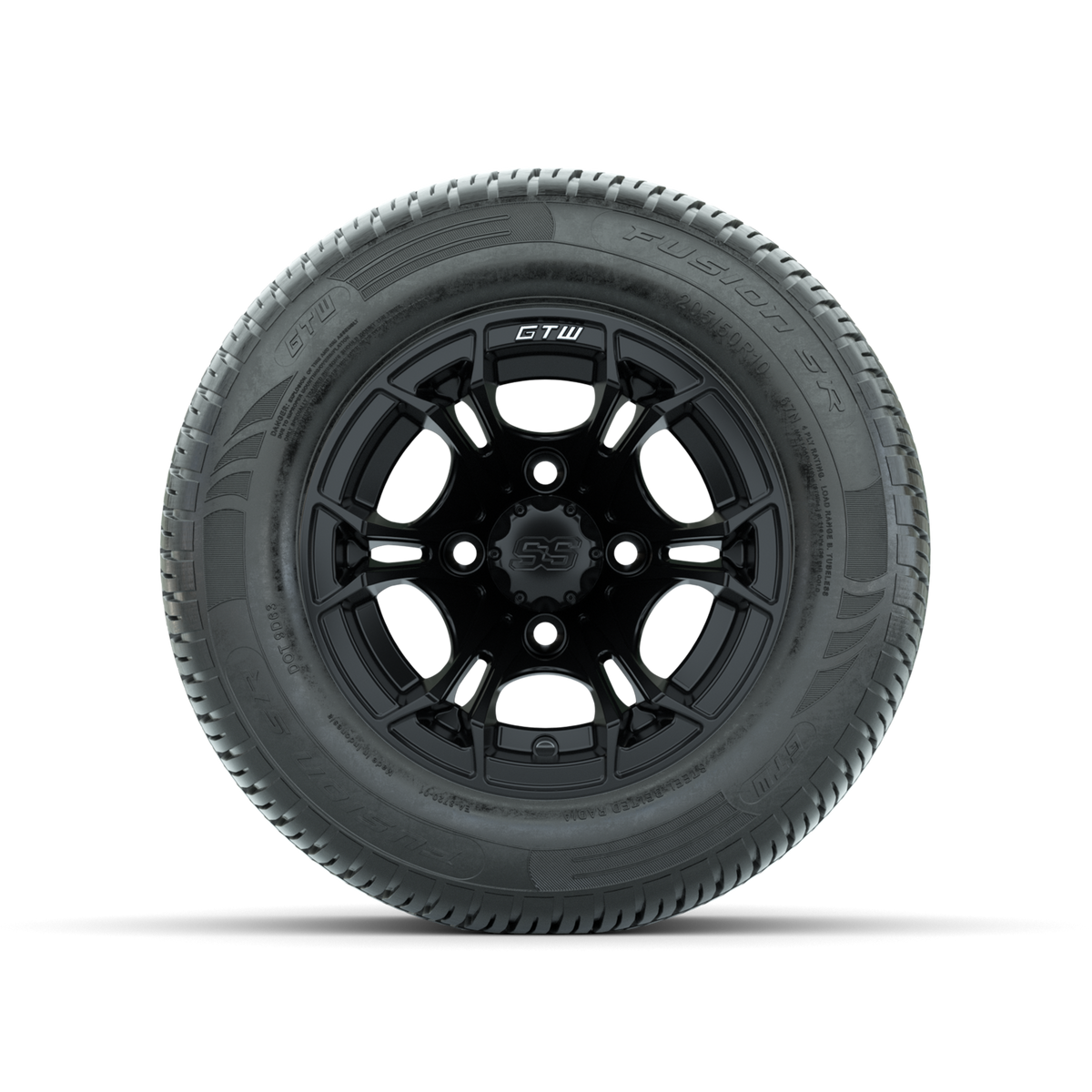 GTW Spyder Matte Black 10 in Wheels with 205/50-10 Fusion SR Steel Belted Radial Tires Full Set