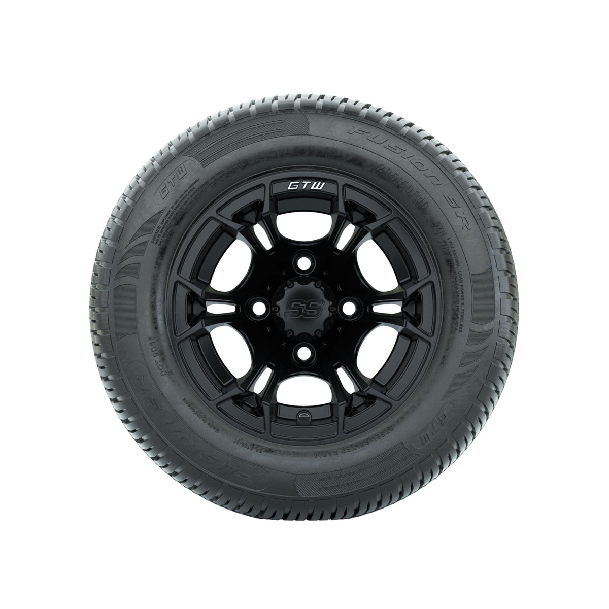 GTW Spyder Matte Black 10 in Wheels with 205/50-10 Fusion SR Steel Belted Radial Tires Full Set