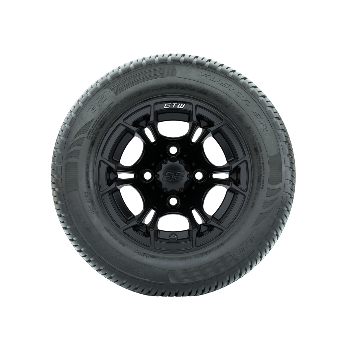 GTW Spyder Matte Black 10 in Wheels with 205/50-10 Fusion SR Steel Belted Radial Tires Full Set