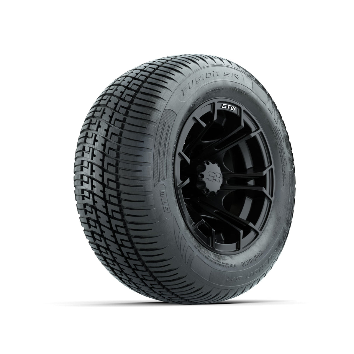 GTW Spyder Matte Black 10 in Wheels with 205/50-10 Fusion SR Steel Belted Radial Tires Full Set