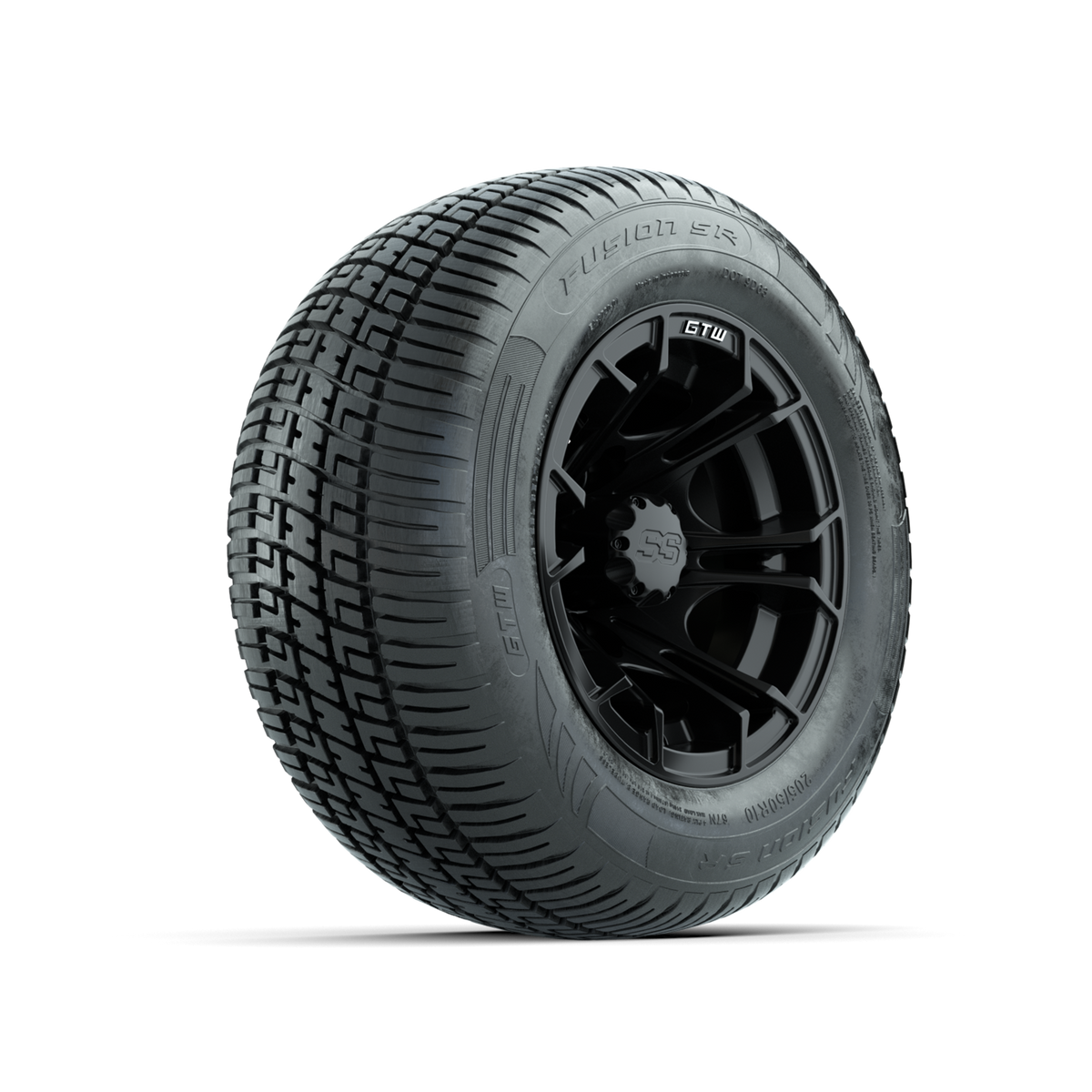 GTW Spyder Matte Black 10 in Wheels with 205/50-10 Fusion SR Steel Belted Radial Tires Full Set