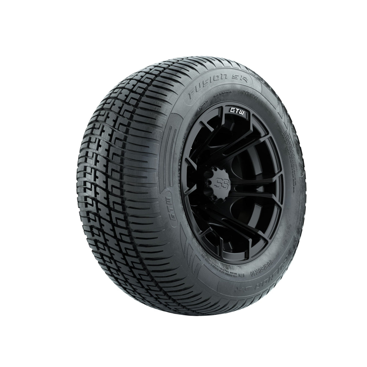 GTW Spyder Matte Black 10 in Wheels with 205/50-10 Fusion SR Steel Belted Radial Tires Full Set