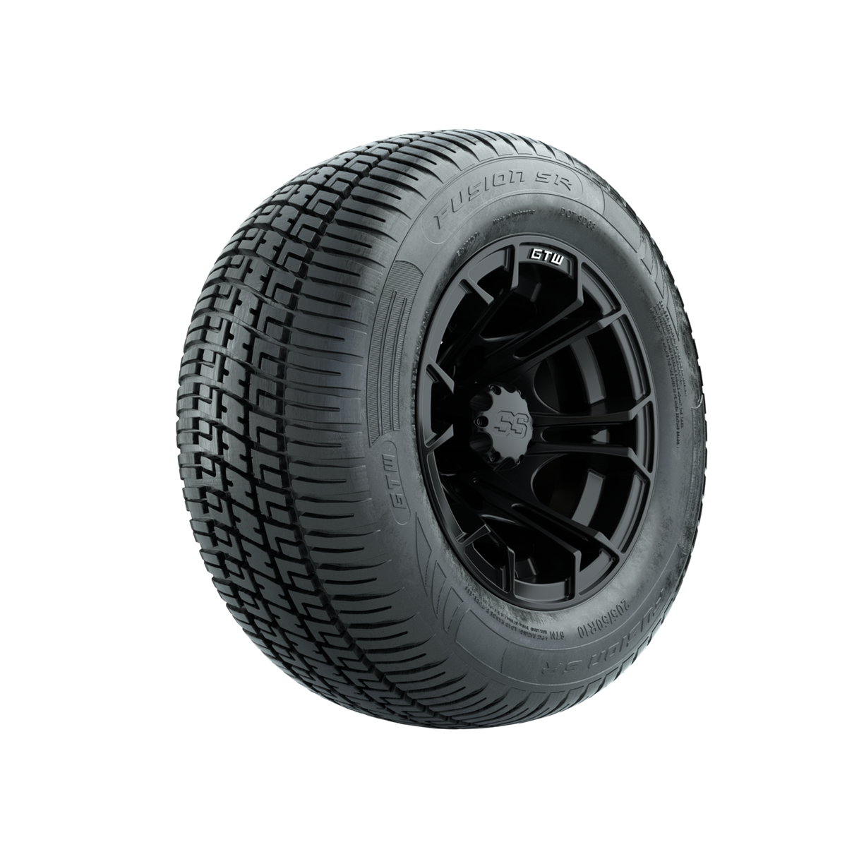 GTW Spyder Matte Black 10 in Wheels with 205/50-10 Fusion SR Steel Belted Radial Tires Full Set