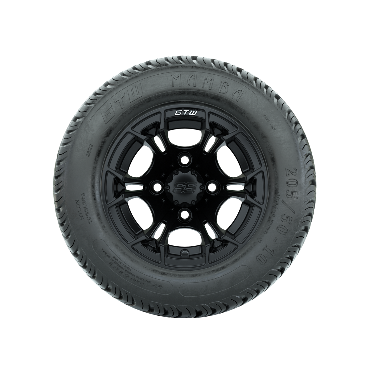 GTW Spyder Matte Black 10 in Wheels with 205/50-10 Mamba Street Tires Full Set