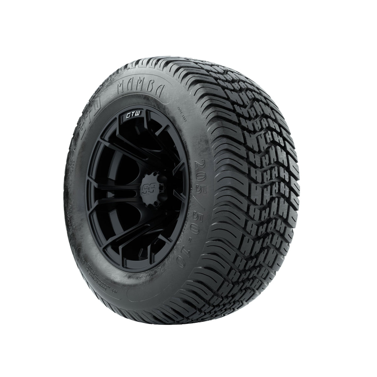 GTW Spyder Matte Black 10 in Wheels with 205/50-10 Mamba Street Tires Full Set