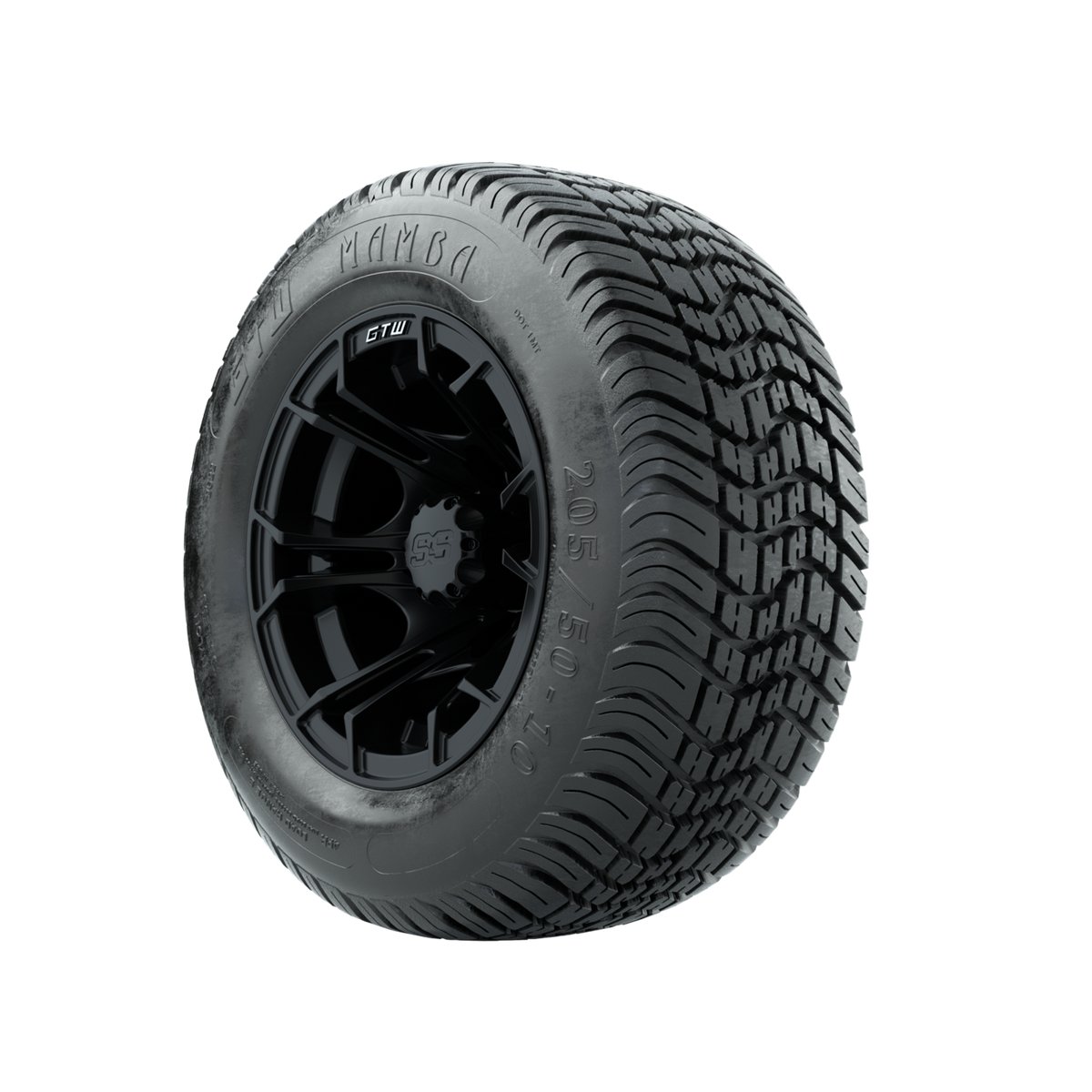GTW Spyder Matte Black 10 in Wheels with 205/50-10 Mamba Street Tires Full Set