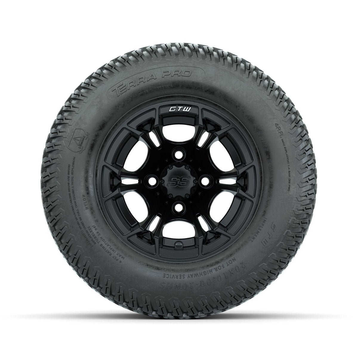 GTW Spyder Matte Black 10 in Wheels with 20x10-10 Terra Pro S-Tread Traction Tires Full Set