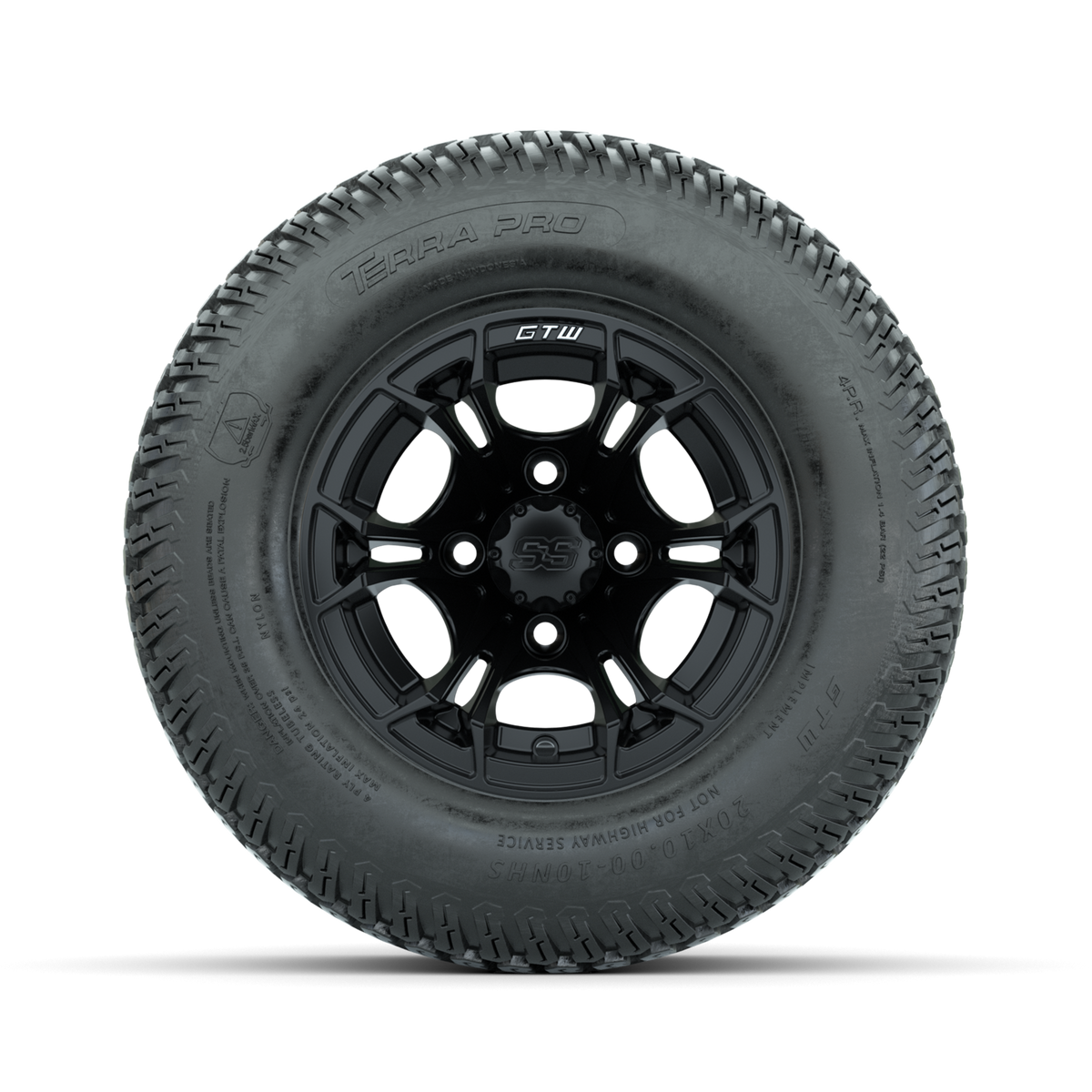 GTW Spyder Matte Black 10 in Wheels with 20x10-10 Terra Pro S-Tread Traction Tires Full Set
