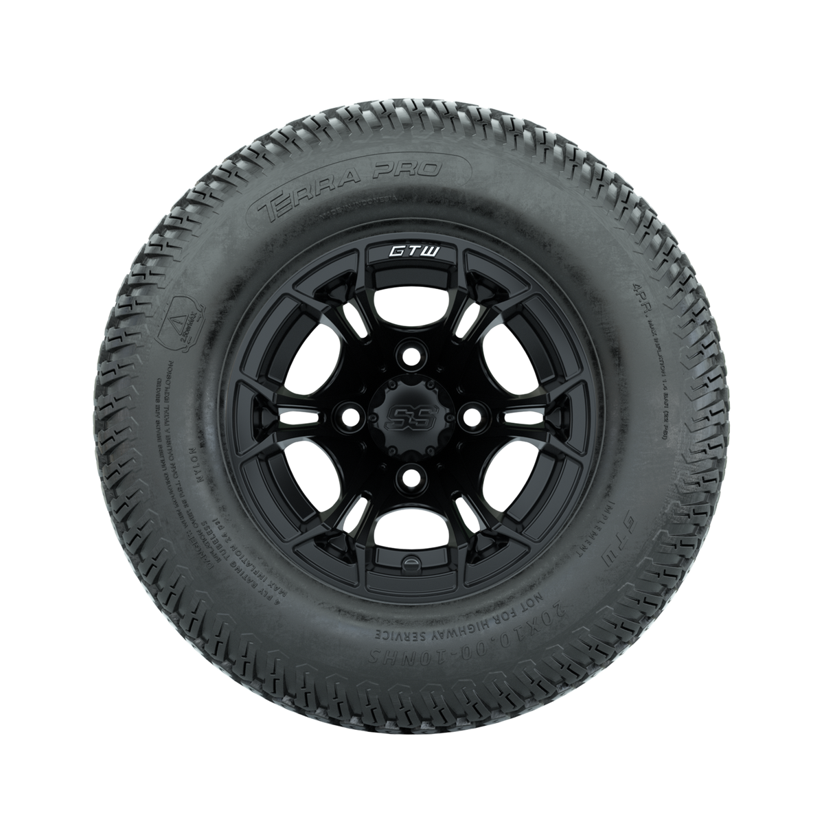 GTW Spyder Matte Black 10 in Wheels with 20x10-10 Terra Pro S-Tread Traction Tires Full Set