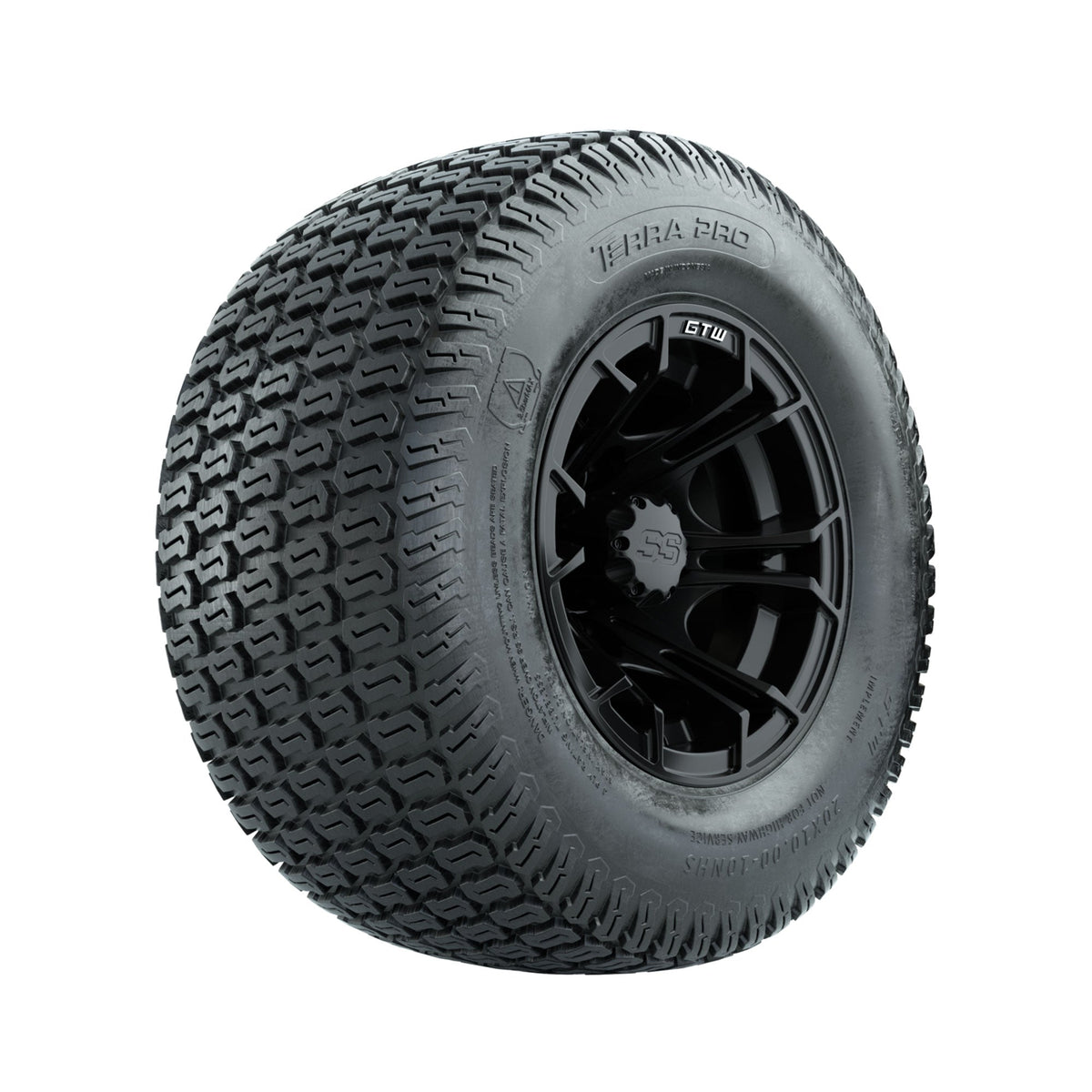 GTW Spyder Matte Black 10 in Wheels with 20x10-10 Terra Pro S-Tread Traction Tires Full Set