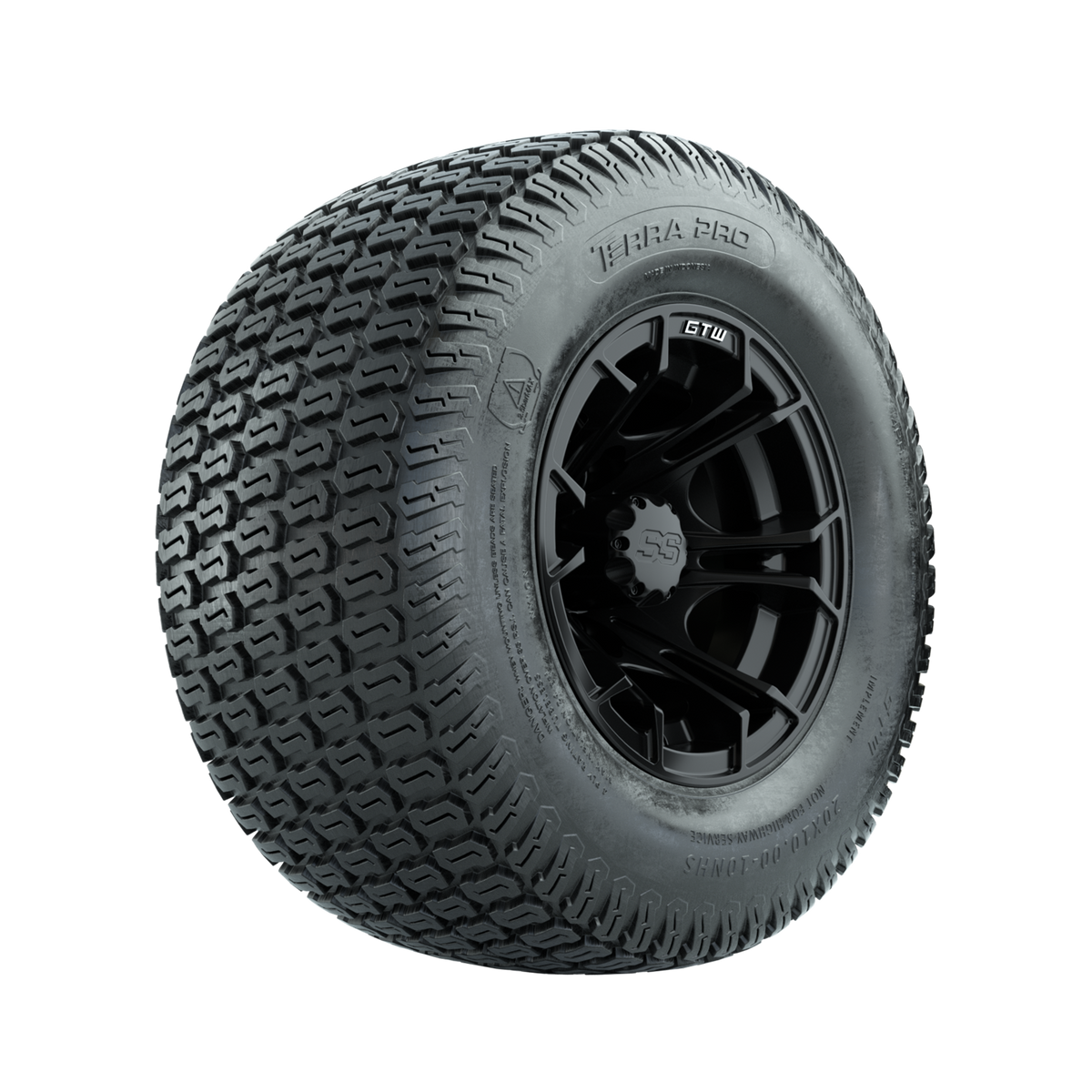GTW Spyder Matte Black 10 in Wheels with 20x10-10 Terra Pro S-Tread Traction Tires Full Set