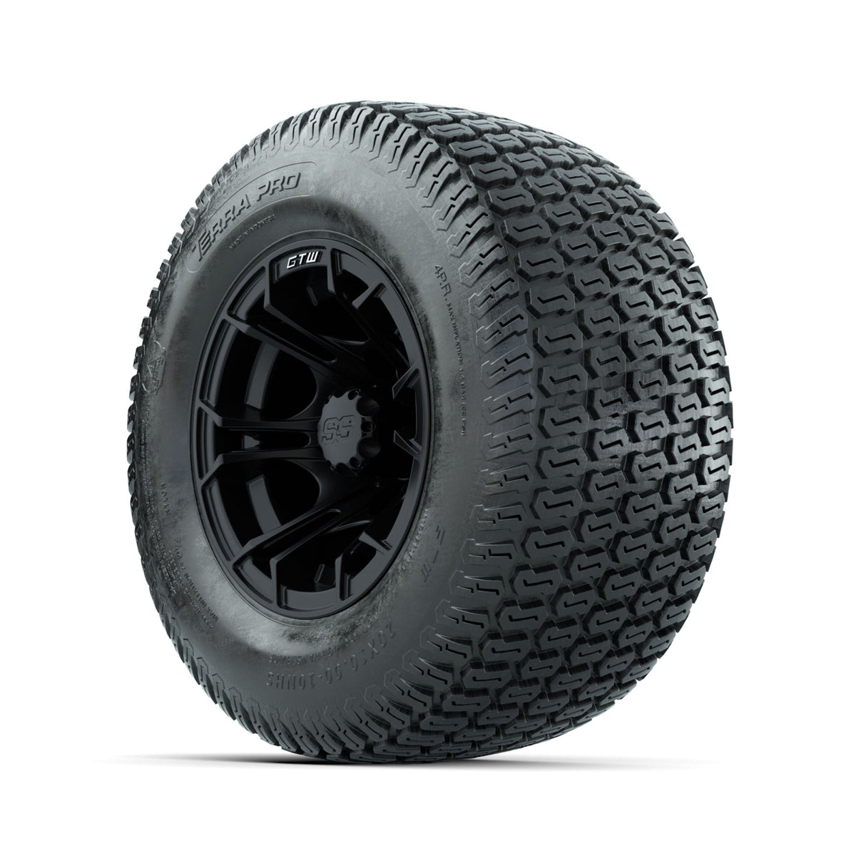 GTW Spyder Matte Black 10 in Wheels with 20x10-10 Terra Pro S-Tread Traction Tires Full Set