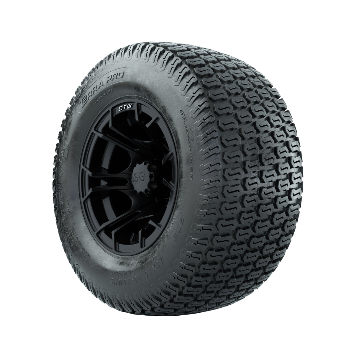 GTW Spyder Matte Black 10 in Wheels with 20x10-10 Terra Pro S-Tread Traction Tires Full Set