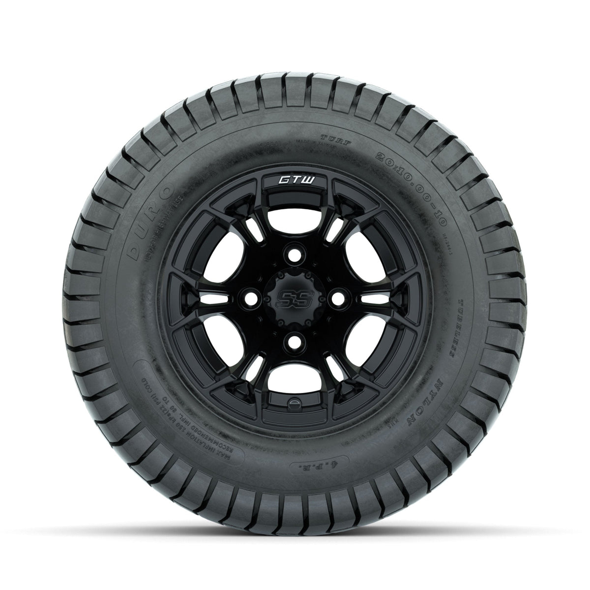 GTW Spyder Matte Black 10 in Wheels with 20x10-10 Duro Soft Street Tires Full Set