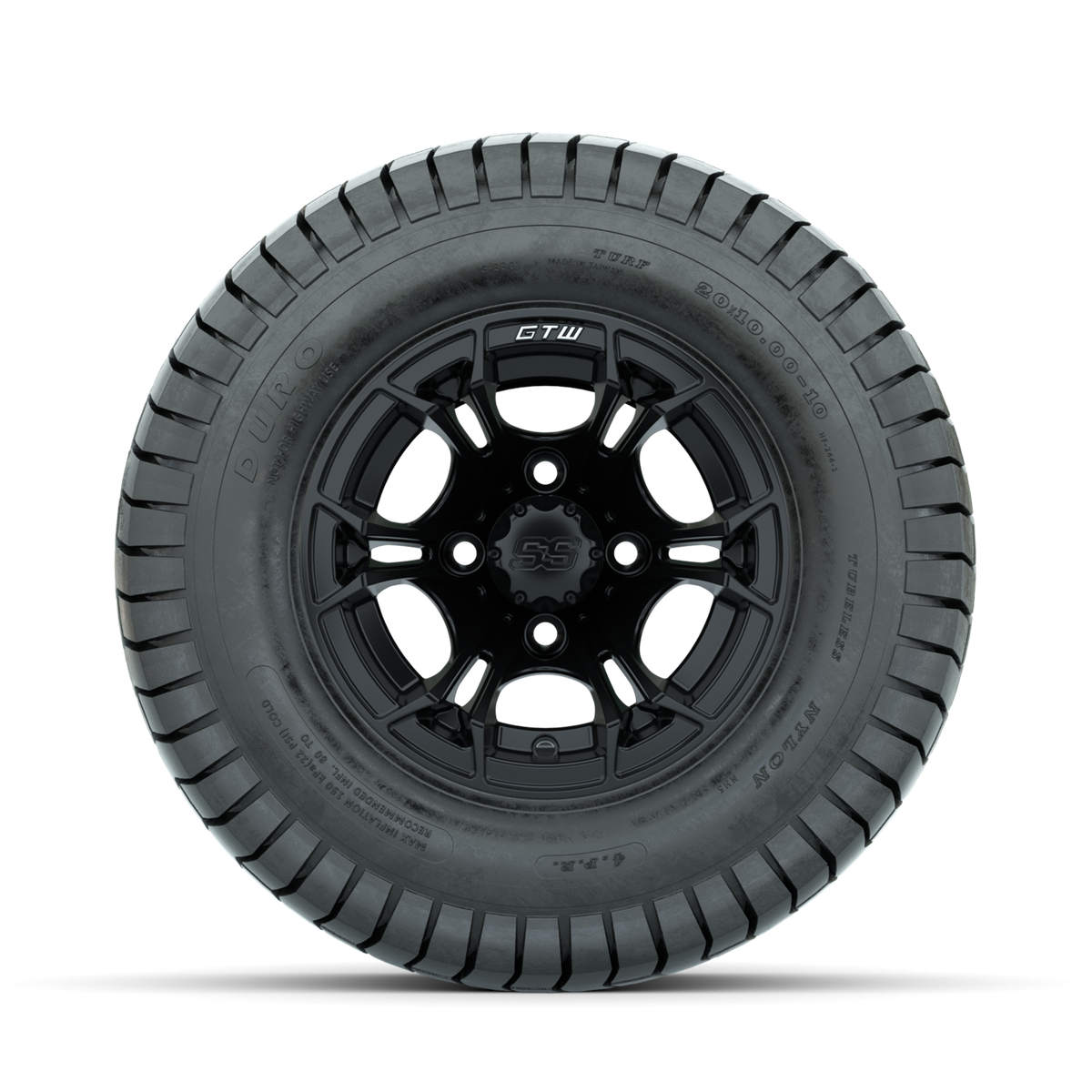 GTW Spyder Matte Black 10 in Wheels with 20x10-10 Duro Soft Street Tires Full Set