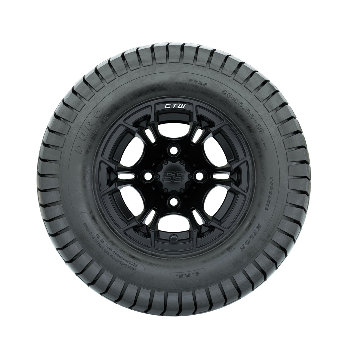 GTW Spyder Matte Black 10 in Wheels with 20x10-10 Duro Soft Street Tires Full Set