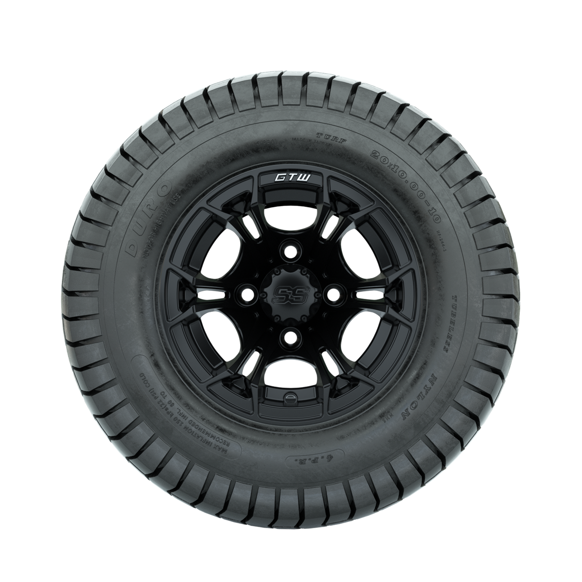GTW Spyder Matte Black 10 in Wheels with 20x10-10 Duro Soft Street Tires Full Set